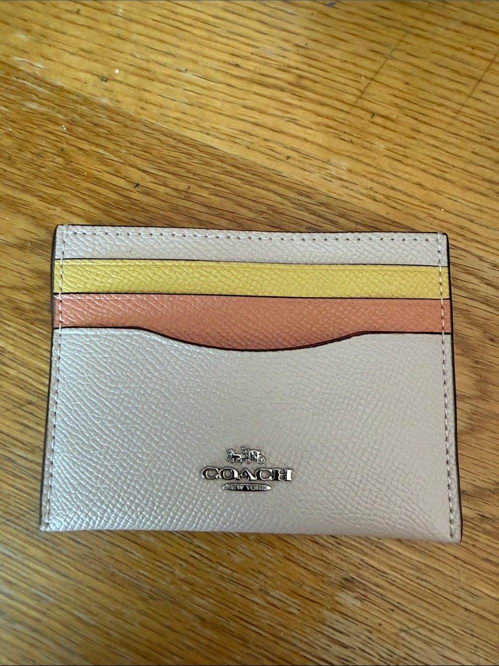 Coach Card Case in Cream with Yellow and Peach Stripes